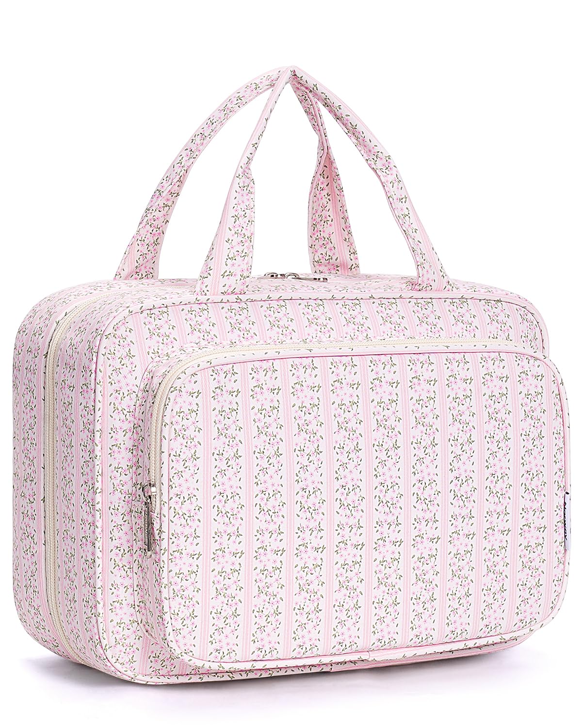 Narwey Travel Toiletry Bag for Women Large Hanging Makeup Bag Organizer Toiletries Bag for Full Size Essentials Accessories Cosmetics (Pink Flower Buds (Large))