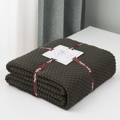 Longhui bedding Dark Brown Knitted Throw Blanket for Couch, Soft, Cozy Machine Washable 100% Cotton Sofa Knit Blankets, Heavy 3.0lb Weight, 51 x 63 Inches.