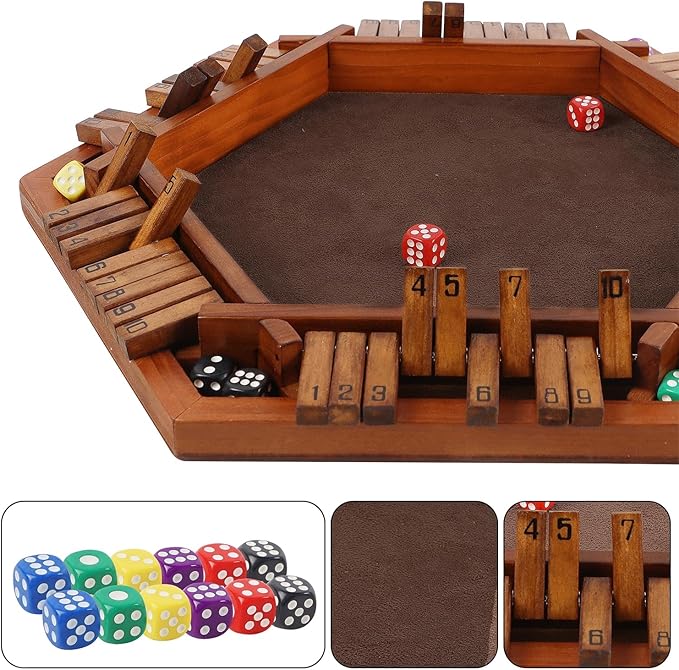 Juegoal Wooden Shut The Box Dice Game for 1-6 Players Upgrade Tabletop Board Game with 12 Dice for Kids Adults Families Classics Travel Portable Classroom Home Party Pub Board Game Sets