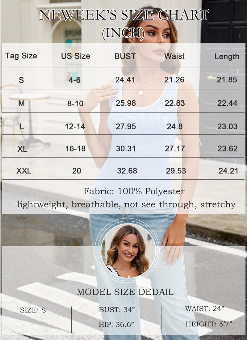 Neweek Womens Ribbed Tank Tops 2025 Summer Sleeveless U Neck Shirts Casual Slim Fitted Color Block Basic Knit Shirts Lightblue