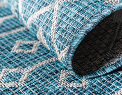 Unique Loom Outdoor Trellis Collection Area Rug - Tribal Trellis (6' 1" x 9' Rectangle, Teal/ Ivory)