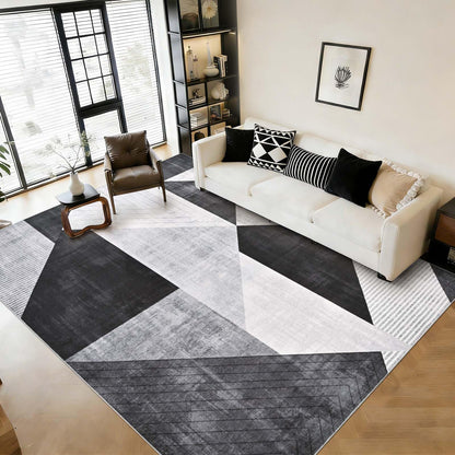 Yinhua Modern Geometric Area Rugs 9x12 Living Room Grey Washable Rugs Non Slip Low Pile, Large Soft Bedroom Rug Non Shedding, Modern Simplicity Carpet for Home Office, Dining Room, Grey Black