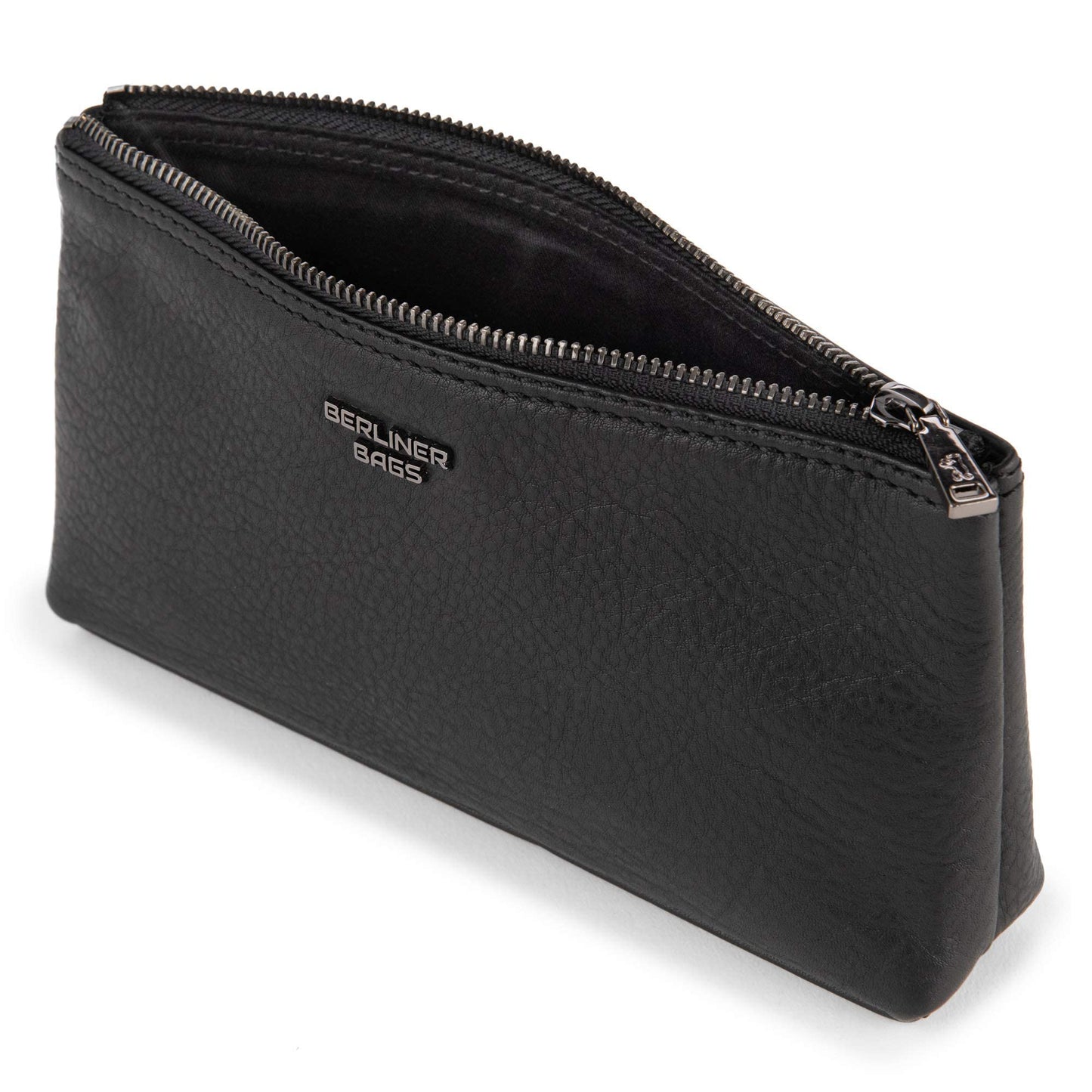 BERLINER BAGS Premium Genuine Leather Makeup Bag Anna, Cosmetic Bag for Purse, Travel and Cosmetics Pouch with Zipper for Women - Black