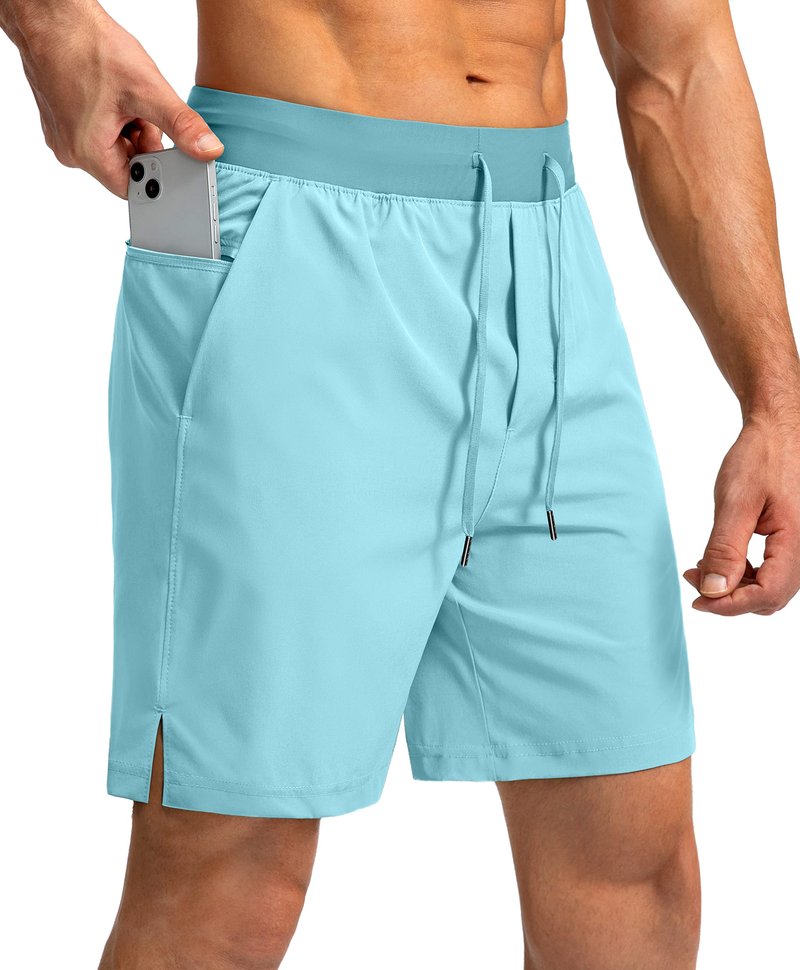 Soothfeel Men's Running Shorts with Zipper Pockets 7 Inch Lightweight Quick Dry Gym Athletic Workout Shorts for Men (Light Blue, XL)