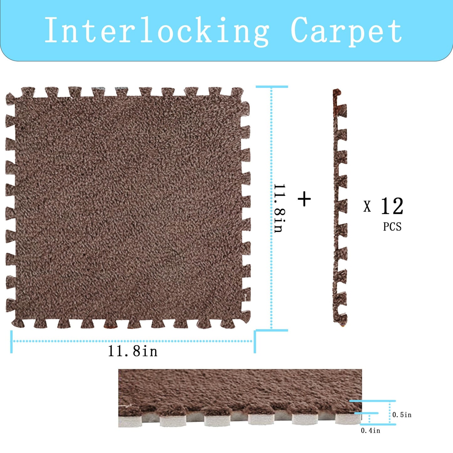Interlocking Carpet Shaggy Soft EVA Foam Mats Fluffy Area Rugs Protective Floor Tiles Exercise Play Mat for Children Kids Room Home Parlor Bedroom 12 pcs (Coffee, 12)