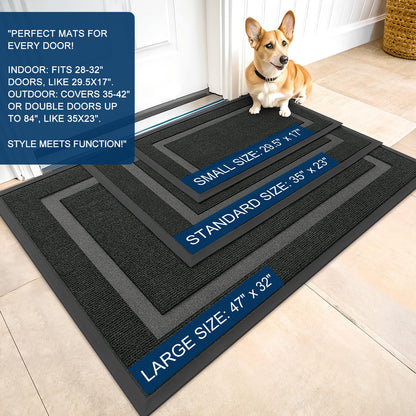 OLANLY Front Door Mat Indoor Outdoor Entrance, Waterproof All-Season, All-Weather Doormat, Sturdy Natural Rubber, Fade Resistant, Low Profile, Easy Clean Patio Porch Entryway Mat, 47x32, Black