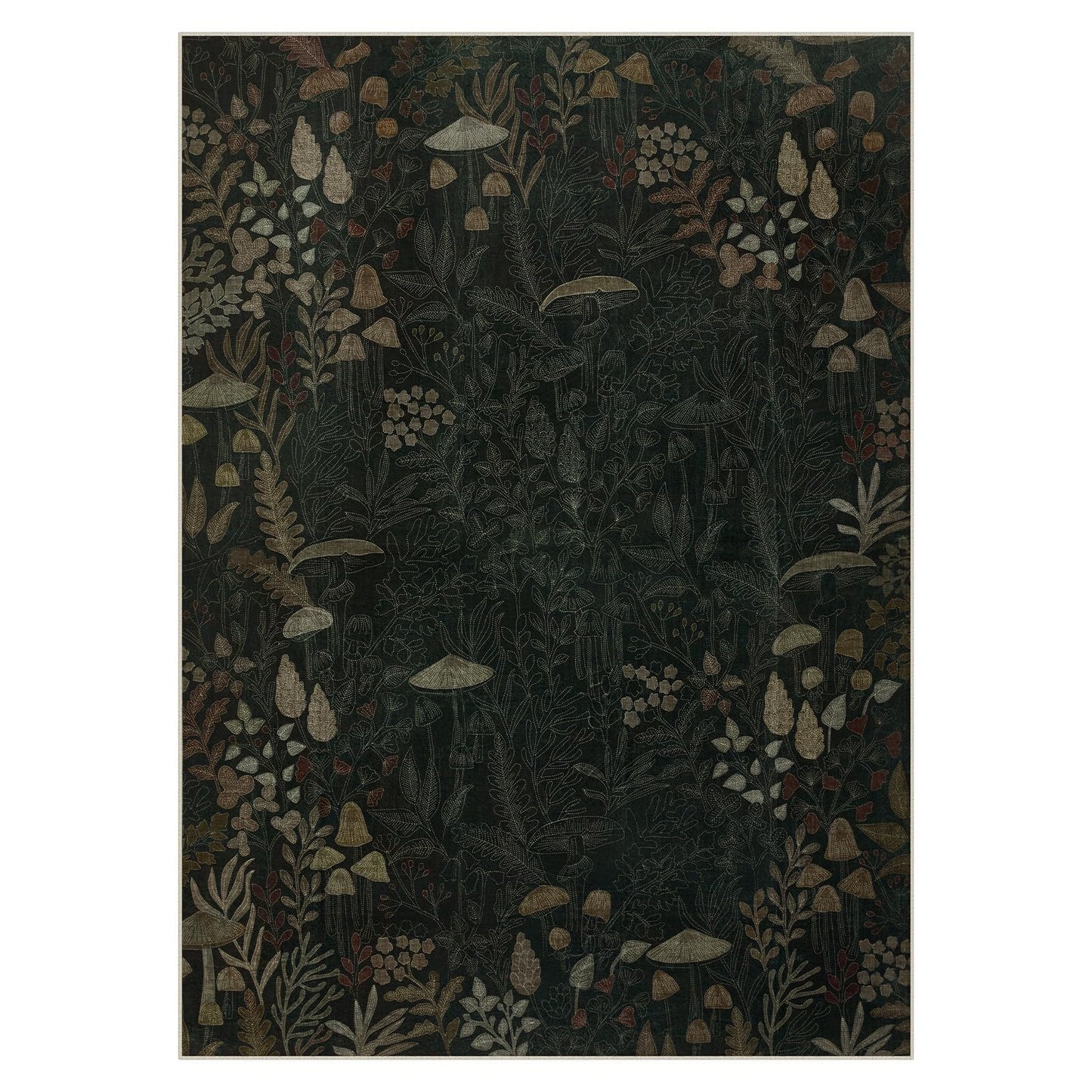 Joydeco Mushroom 5x7 Area Rugs for Bedroom, Washable Rugs for Living Room Non Slip, Boho Floral Botanical Ultra-Thin Soft Indoor Floor Throw Carpet for Dining Home Office, Black-Brown