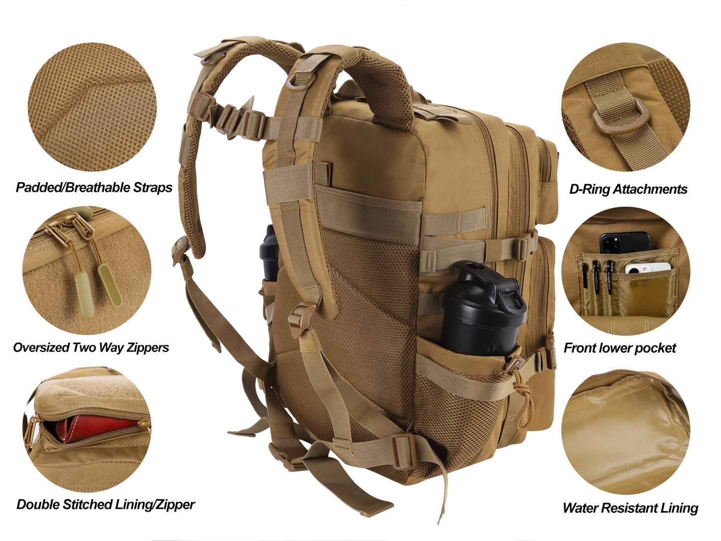 LHI Military Tactical Backpack for Men and Women 45L Army 3 Days Assault Pack Bag Large Rucksack with Molle System