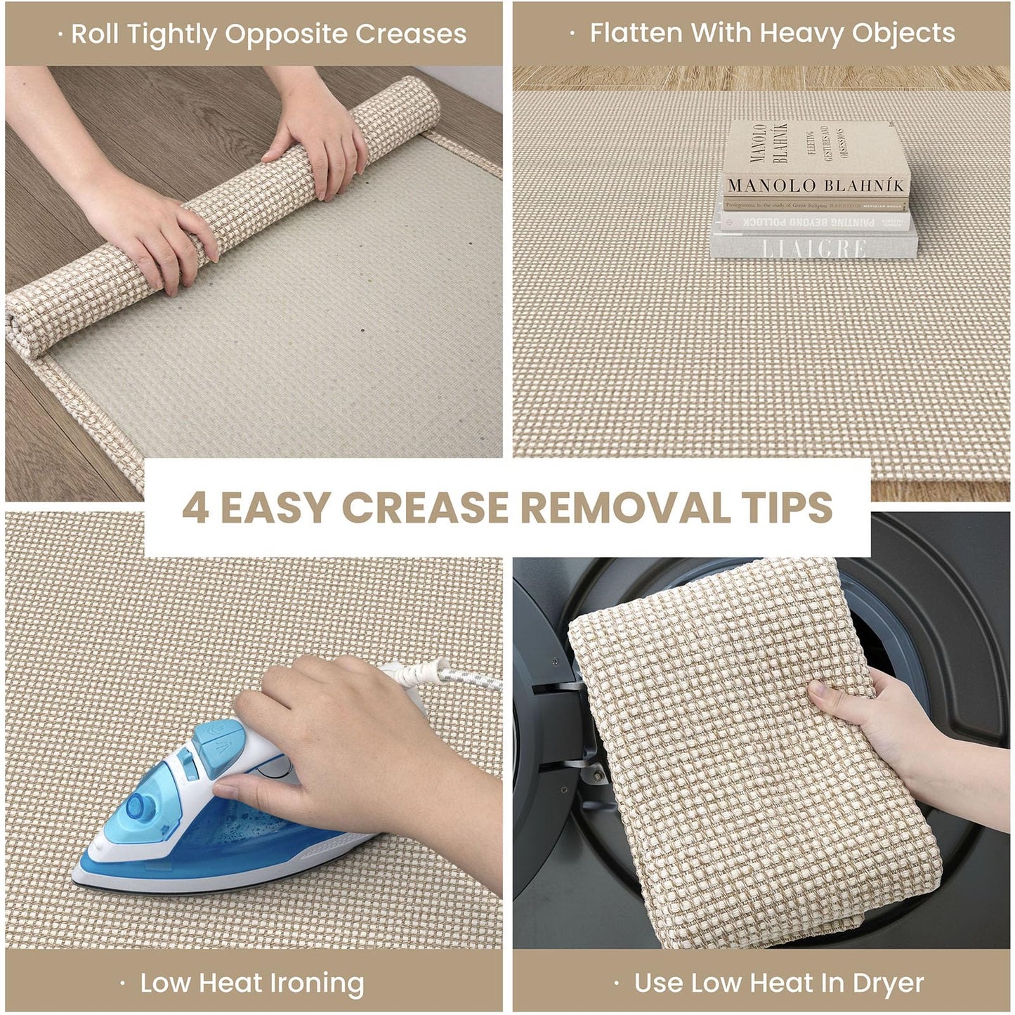 IOHOUZE Washable Runner Rug 2x6 Non Slip Runners for Hallways Entryway Runner Indoor, Kitchen Rugs Woven Cotton Floor Carpet for Kitchen Hall Entrance Bedroom, Cream/Beige