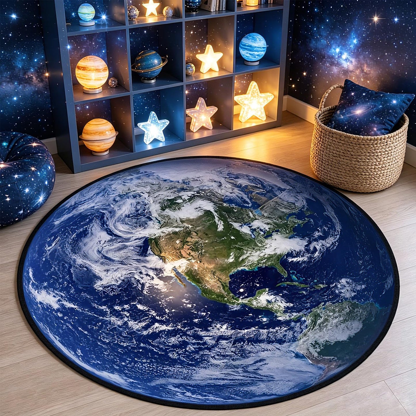 keepcute Earth Round Rug World Circle Rug -View The Americas on Earth from Space Rug Non Slip Carpet Yoga Mat for Entryway Living Room Bedroom Home Decor 3 ft