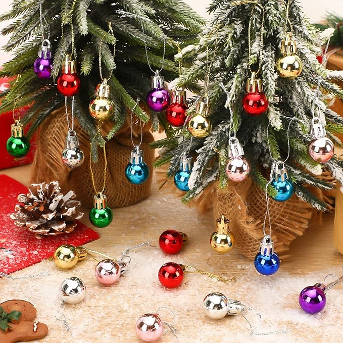 Jansun 120PCS Christmas Mini Balls Ornaments Multicolour Miniature Xmas Tree Hanging Decorations Small Vintage Glitter Balls for Holiday Party Outdoor Indoor DIY Craft Decor Supplies (Shiny Surface)