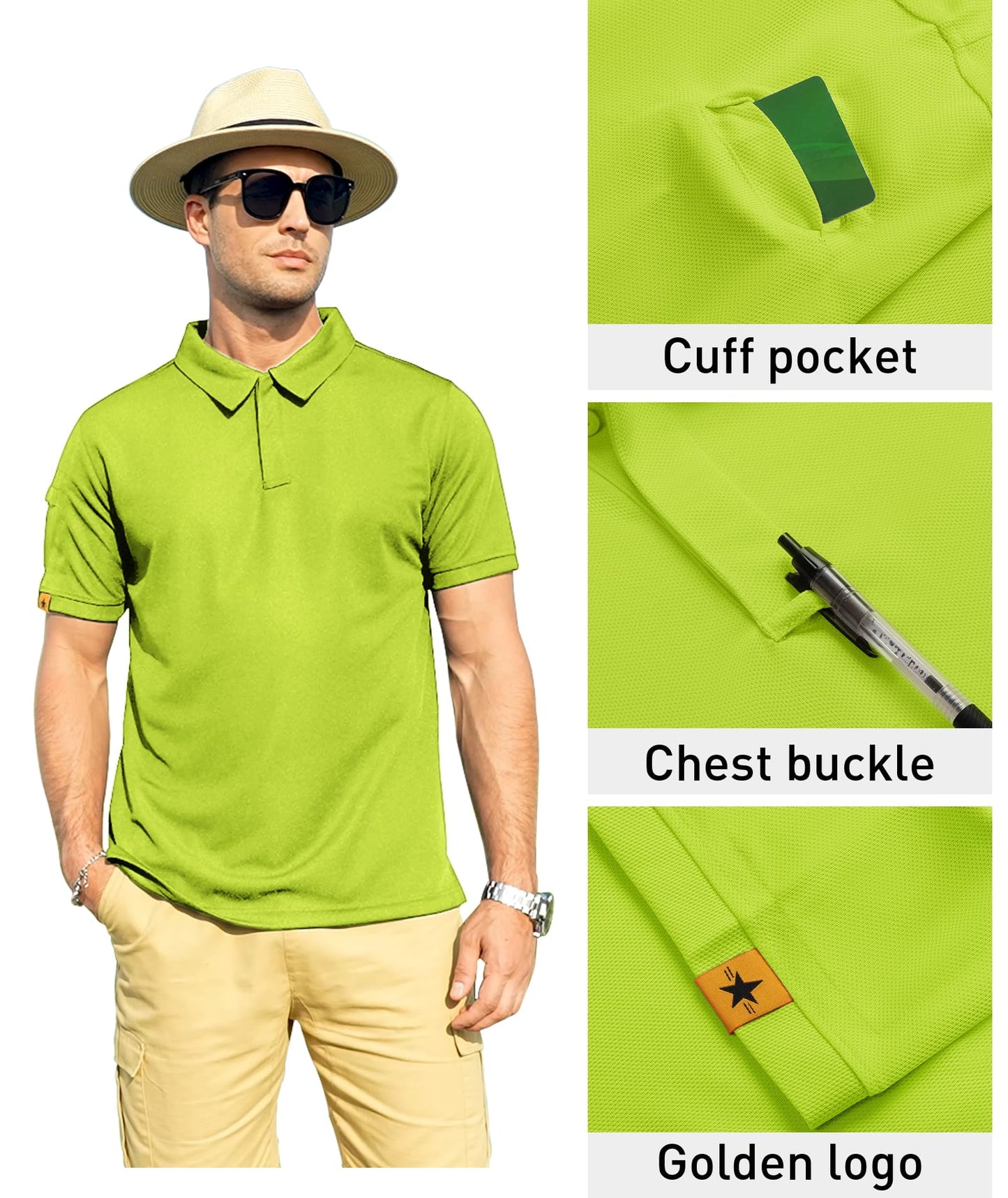 ZITY Mens Polo Shirt Short Sleeve Sports Tactical T-Shirt Athletic Golf Polos Daily Casual Stylish Collared Shirts for Men Lemon Green 5X-Large