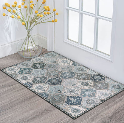 Lahome Moroccan Trellis Front Door Mat Indoor Entrance, 2x3 Rugs for Entryway Non-Slip Washable Indoor Door Mat, Oriental Accent Small Rug for Kitchen Bedroom Bathroom Elise, Blue