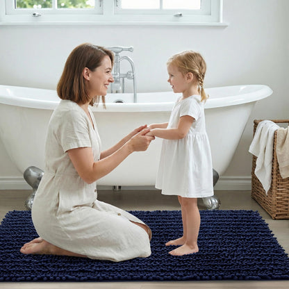 Disolla Small Bath Mat 17x24 Inch - Chenille Navy Blue Bathroom Rug, Extra Soft Absorbent Plush Shaggy Bathmat, Non-Slip Machine Washable Floor Mat for Shower, Tub and Sink