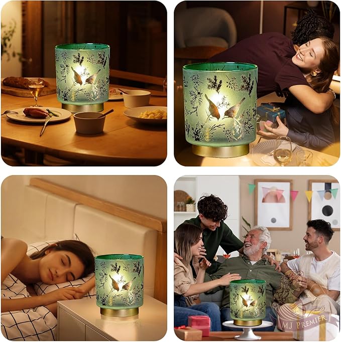 MJ PREMIER Cordless Table Lamp Timer, Big 7'' Battery Operated Lamp, Emergency Table Lamp for Area No Plug/Hurricane, Decorative Bird Lamp for Kitchen Counter/Entryway/Bathroom/Living Room/Gift