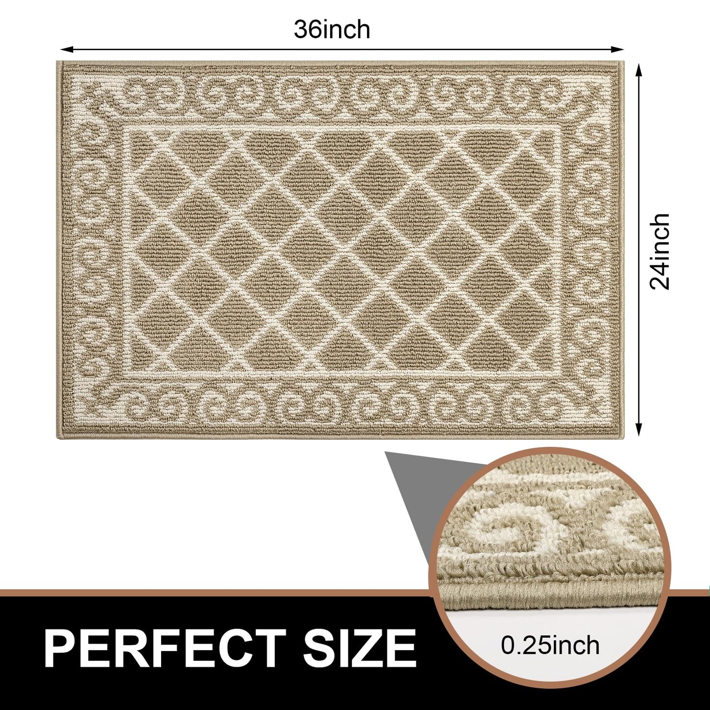 HEBE Indoor Door Mat 24"x36" Non Slip, Washable Welcome Mats for Front Door Entrance, Low Profile Dirt Trapper Doormat Entry Carpet for Entryway, Kitchen, Bathroom