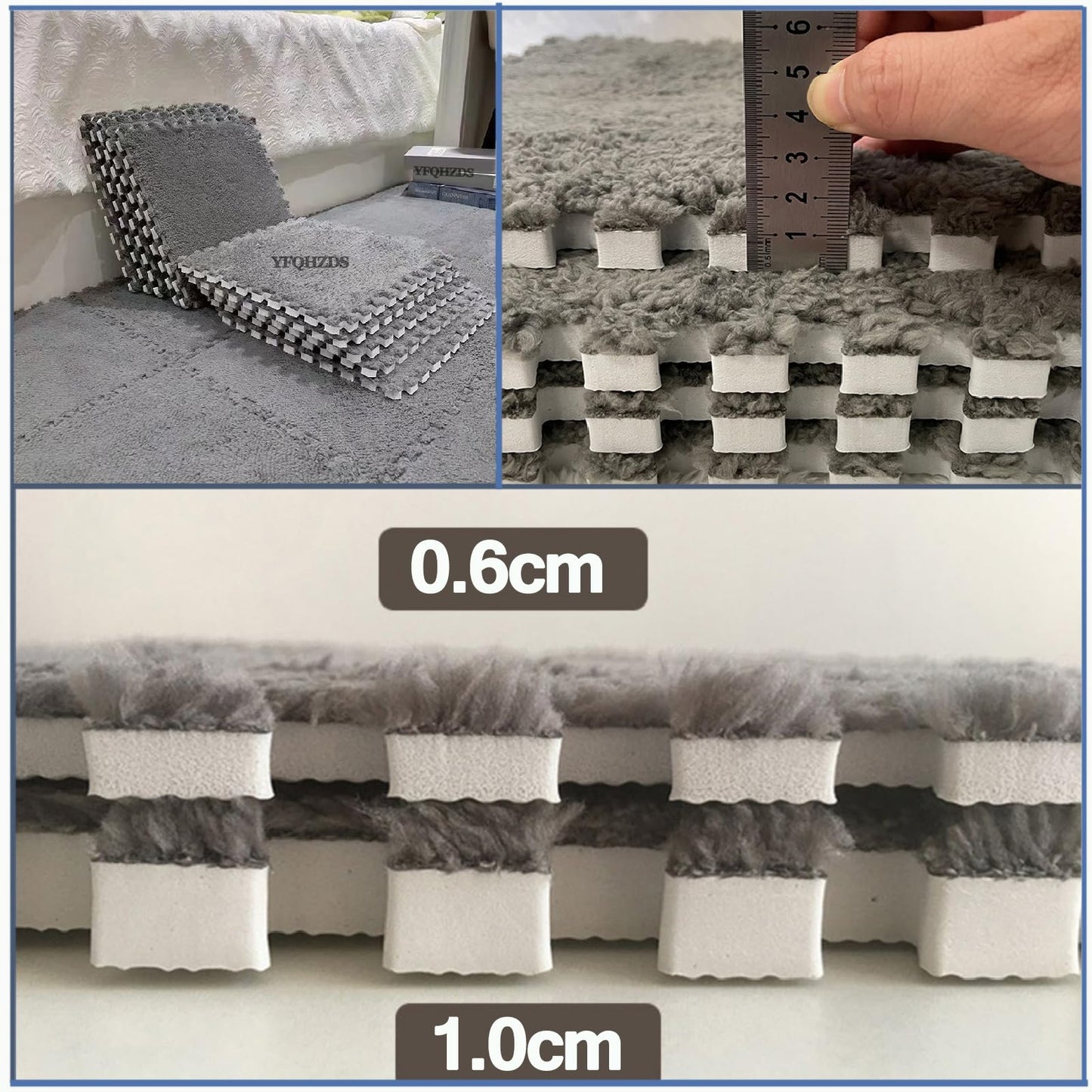 24Pcs Plush Foam Floor Mat Square Interlocking Carpet Tiles 12X12 Inch Puzzle Piece Carpet Squares Thick Fluffy Foam Floor Tiles Carpet for Parlor Bedroom (Black+Lightbrown)