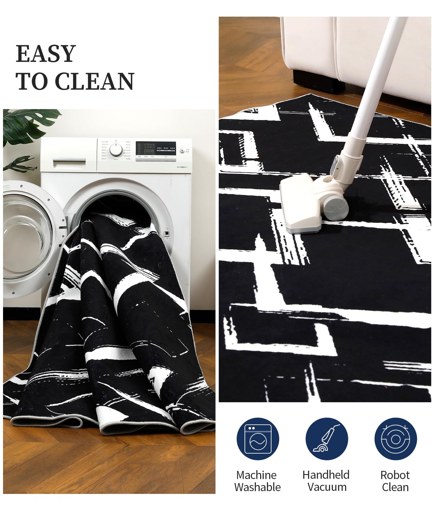 YIHOUSE Black Modern Geometric Area Rug 5x7, Black and White Rug with Abstract Diamond Patterns,Non-Shedding Washable Rugs for Bedroom, Home Office and Small Living Room