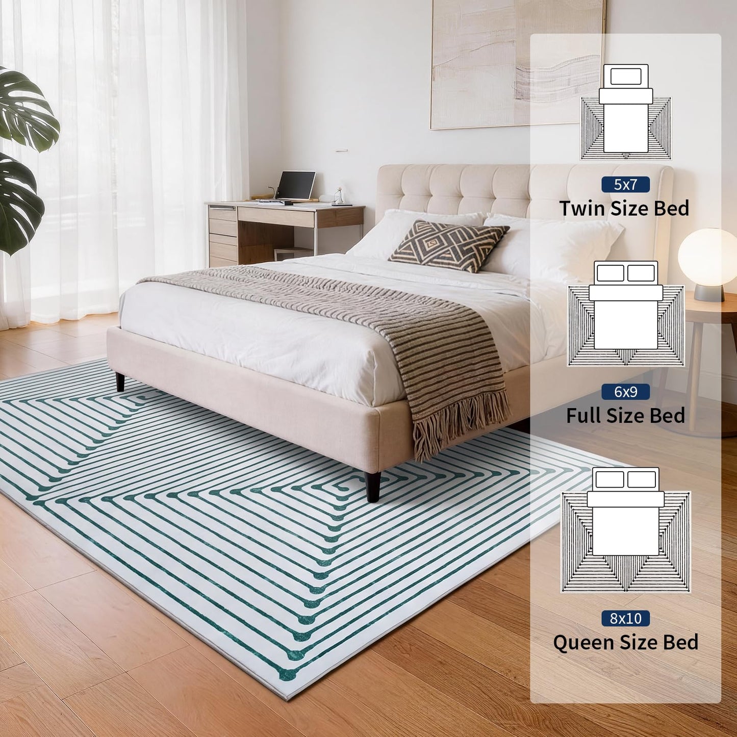 YIHOUSE Washable 8x10 Area Rugs for Living Room, Green Striped Rug for Bedroom Non Slip Low Pile, Large Modern Geometric Carpet for Playroom Dining Room Home Office Decor