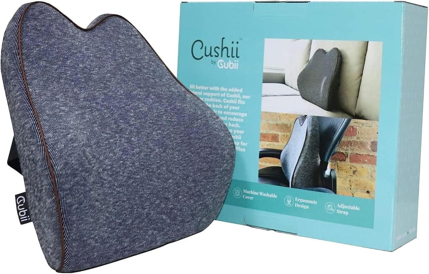 Cubii Cushii Back Support Cushion for Back and Lower Back Pain Relief - Universal Fit for Desk, Office, Kitchen Chairs, Couch Cushions with Advanced Back Lumbar Support