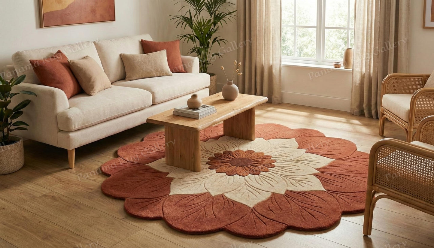 Panama Rug Gallery Hand Tufted Wool Area Rug New Zealand Wool High Pile Floral Shaped Carpet with Cotton Backing Shed and Stain Resistant Modern Designer Rug for Living Room Bedroom Kids Room(5x5ft)