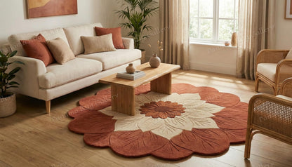 Panama Rug Gallery Hand Tufted Wool Area Rug New Zealand Wool High Pile Floral Shaped Carpet with Cotton Backing Shed and Stain Resistant Modern Designer Rug for Living Room Bedroom Kids Room(5x5ft)