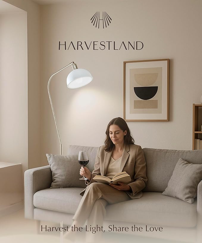 HarvestLand Halo Sliver White Floor Reading Lamp – Pharmacy Floor Lamp with Solid Base, Reading Lamps Floor Standing for Living Room, Bedroom or Over Chair use
