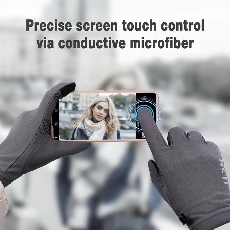 MCTi Lightweight Gloves Liners for Men Women, Touch Screen Gloves with Conductive Microfiber, Palm Silicone, for Cold Weather Running Driving Hiking Grey-L