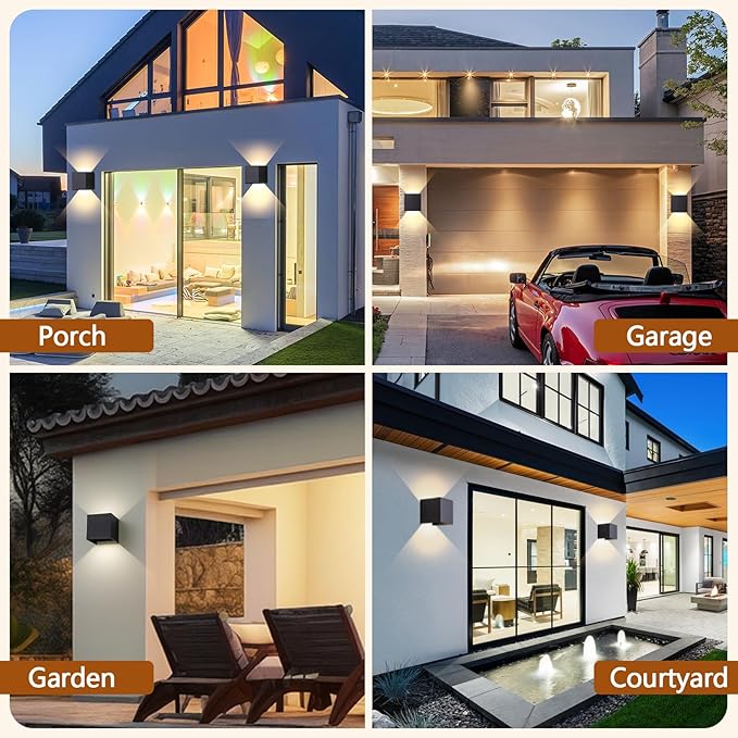 2 Pack LED Outdoor Wall Light Exterior/Interior,Modern Black Square Aluminum Up Down Light Outdoor Set,Variable Beam IP65 Waterproof Lights.15W 3-Color-Changeable Outside Exterior Lighting Fixtures.