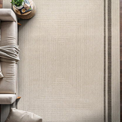 Beverly Rug Easy Jute Bordered Rug 5x7 Washable Durable Indoor Outdoor Area Rugs for Living Dining Room Patio Office Stain Resistant Non Shedding Casual Indoor Outside Carpet 5 x 7 Off-White