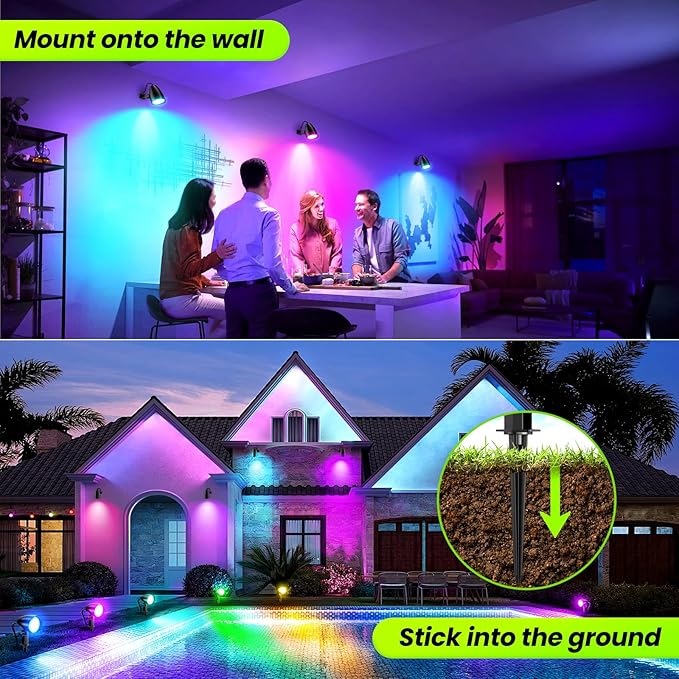 ZZXX 20W RGB Outdoor Spotlight Halloween 120V Color Changing Landscape Lights Waterproof LED Multicoloured Spotlights, Dimmable, Timer, Memory Function with US 3-Plug in (2 Pack)