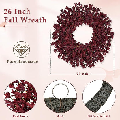 26 Inch Fall Wreaths for Front Door Outside，Realistic Autumn Wreath Outdoor，Large Halloween Thanksgiving Artificial Flowers Wreath，Fall Decorations for Home Harvest Porch Yard Mantle Fireplace Decor
