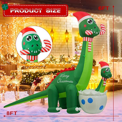 Onory 6 FT Christmas Inflatables Outdoor Decorations Inflatable Christmas Dinosaur and Dinosaur Baby with Build-in LEDs Blow up Holiday Decorations for Yard Garden Outdoor Indoor Decor