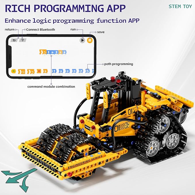5 in 1 STEM Building Block Set for Kids Ages 8-14 Remote Control and App Controlled Excavator/Crane/Truck/Bulldozer/Roller Birthday Gift for 8 9 10 11 12+ Years Old