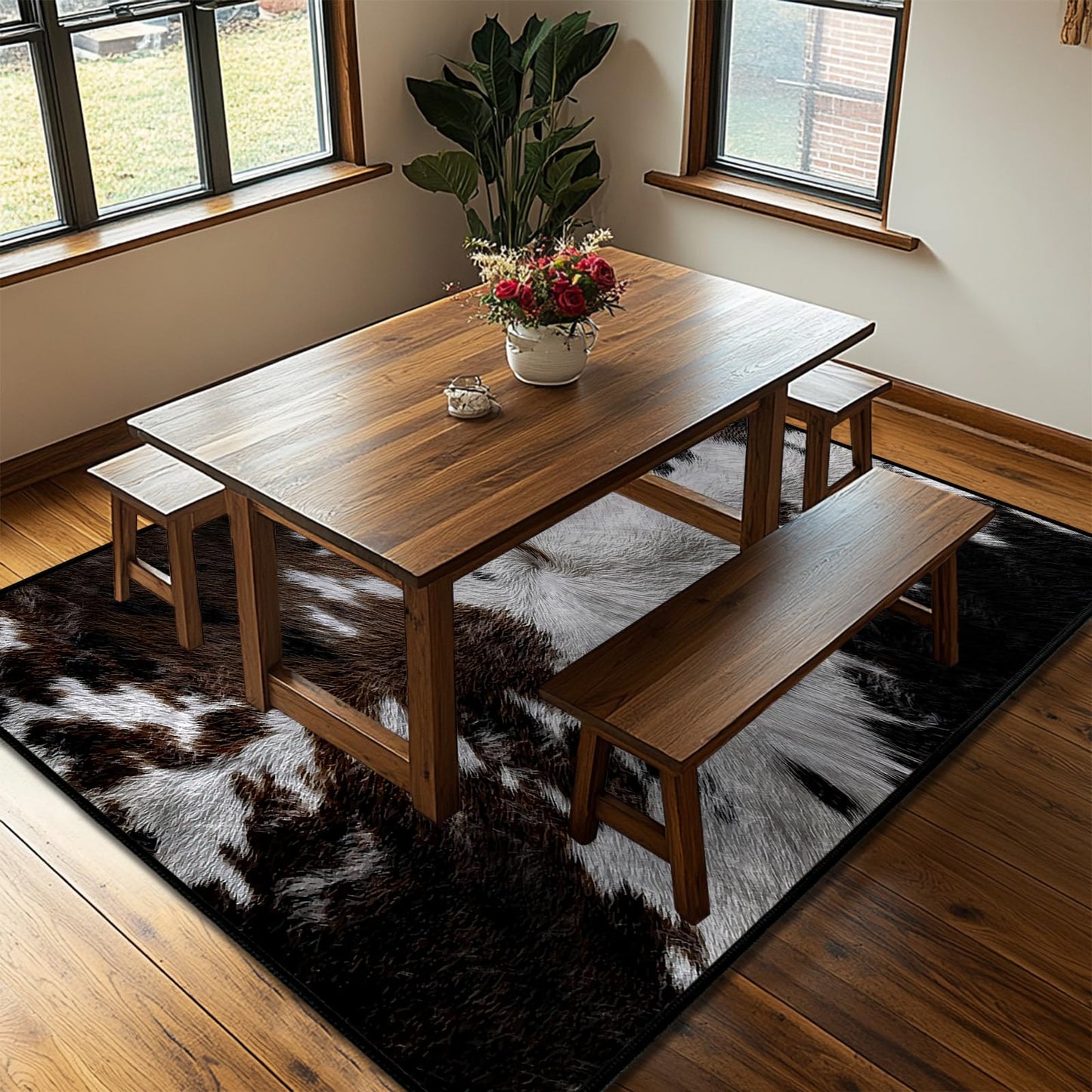 Cowhide Area Rug 5x7,Cow Print Area Carpets for Bedroom, Living Room Carpet Western Rug Rustic Ultra-Thin Washable Throw Floor Rugs Indoor Non Slip Accent Floor Mats for Dining Room,Laundry