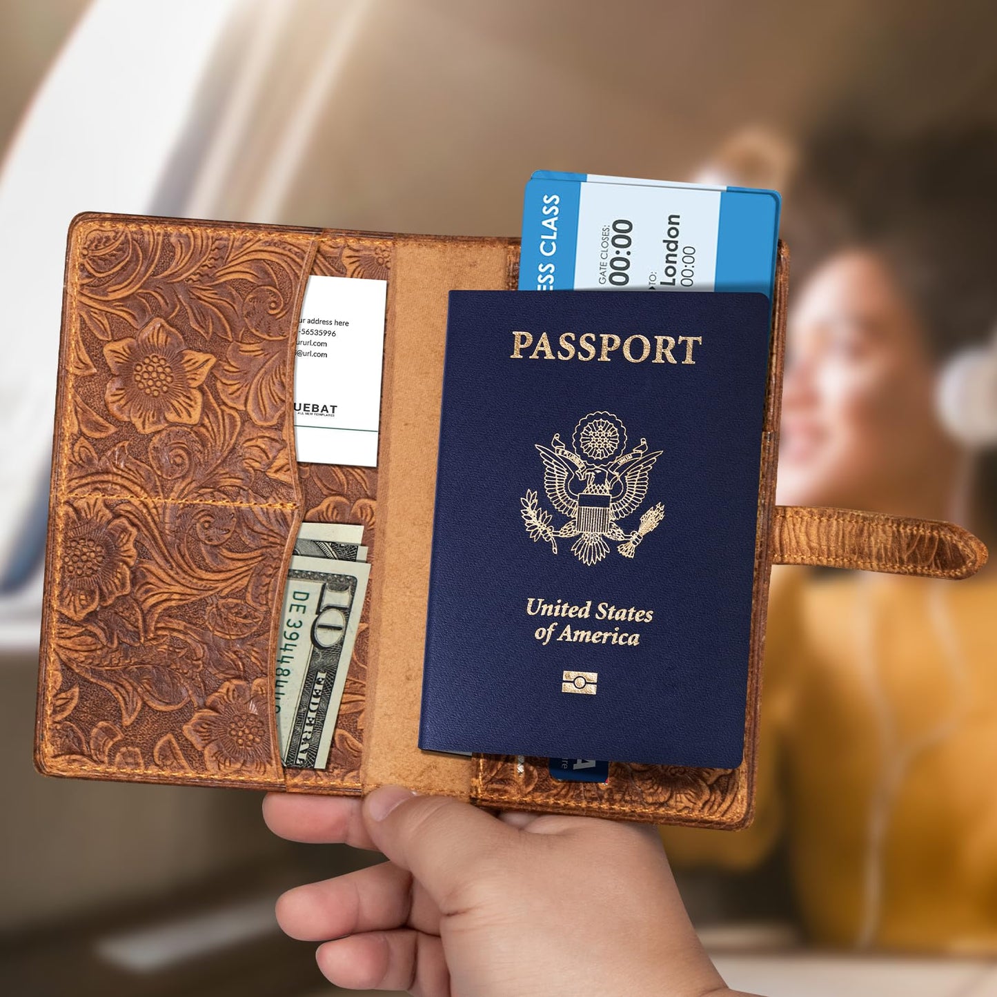 RMAWRAD Genuine Leather Passport Holder Travel Bifold Wallet For Men And Women Slim RFID Blocking Brown