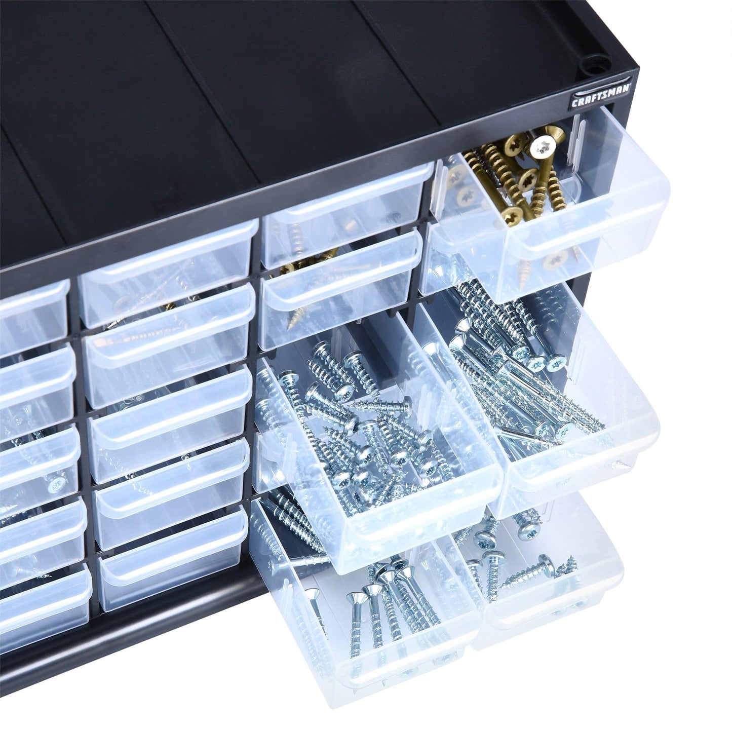 CRAFTSMAN Storage Organizer, 30 Small Drawer Modular Storage System, Easily Stackable, Plastic, Black, White (CMST40730)