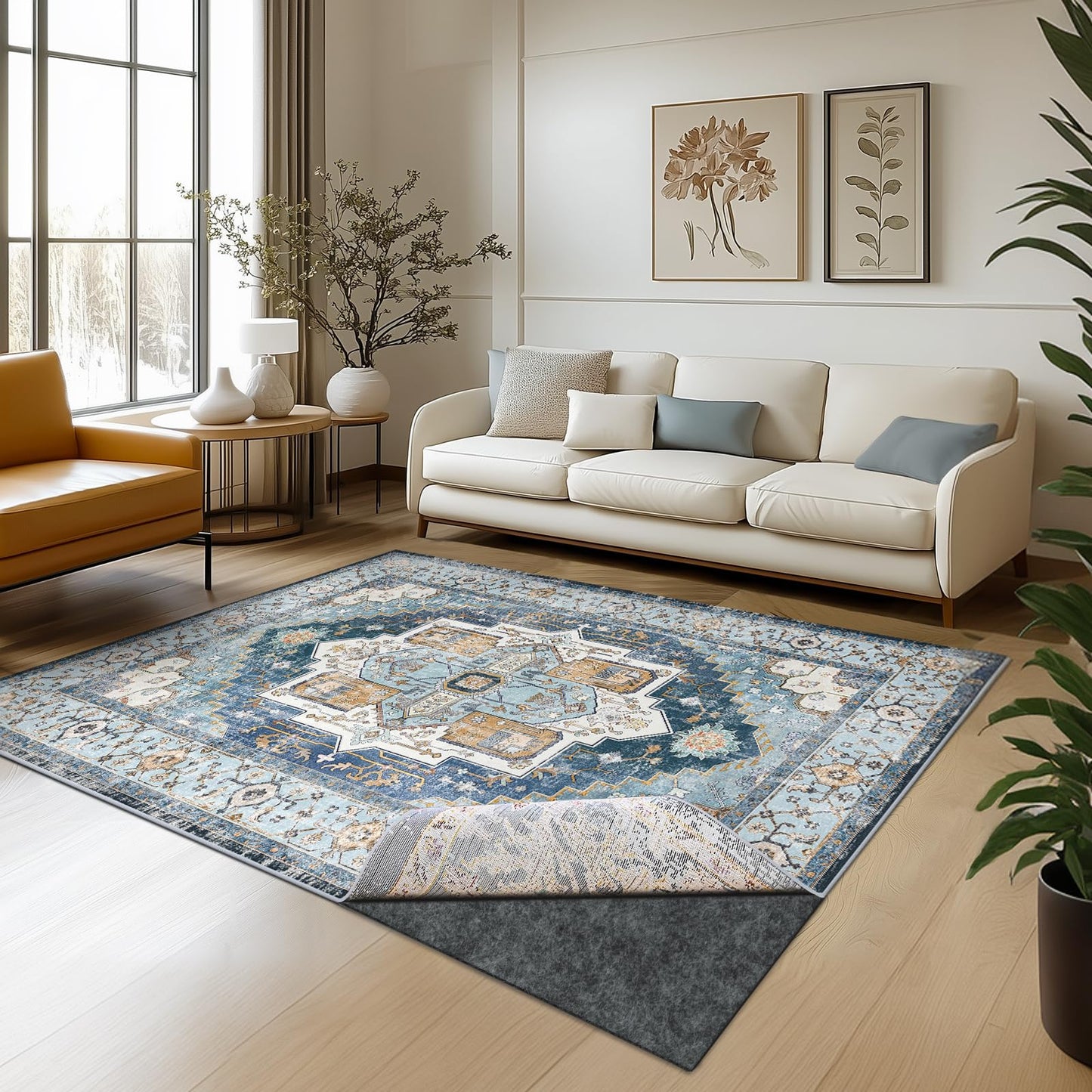 Waterproof Rug Pad, 5x7 ft Area Rug Non-Slip Carpet Pad, Non-Slip Rug Pads for All Floors and Finishes, Felt Pad for Hardwood Floors, Keeps Carpets in Place Soft and Safe