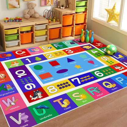 Sejiarep ABC Kids Play Rug - Number Alphabet Shape Fruit Learning Educational Area Rug - Large Non-Slip Kids Room Play Mat (Alphabet, 4' x 2'7" (Rectangular))