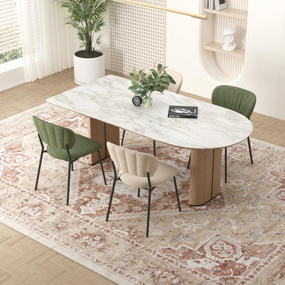 COHOME Beige Boho 6x9 Washable Rug for Under Table, Non-Slip Low Pile Area Rug for Living Room Bedroom Office, Charming Farmhouse Decor, Stain Resistant