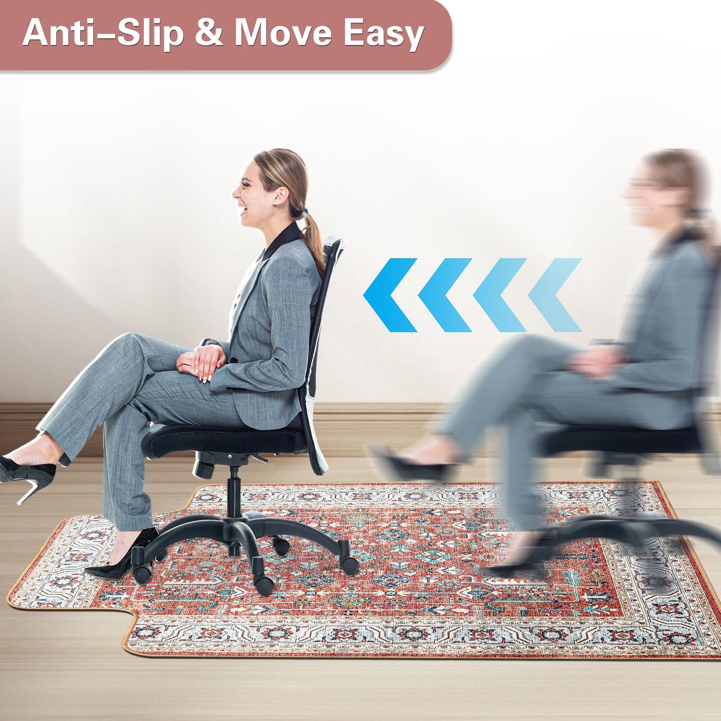 36" X 48" Office Chair Mat for Hardwood and Tile Floors, Under Desk Chair Mat for Carpet Protector Rolling Computer Chairs, Machine Washable Non-Slip Area Rug, Red Brown