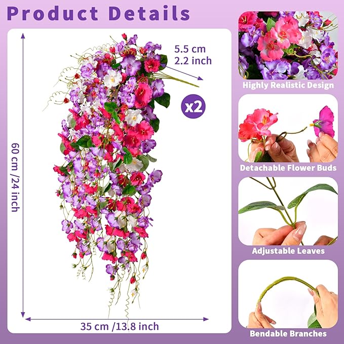Artificial Flowers for Outdoors 2 Pack Fake Hanging Plants with Faux Hibiscus Flowers Summer Fall Decor UV Resistant Silk Leaves for Indoor Outdoor Front Door Porch Patio Planter Decor