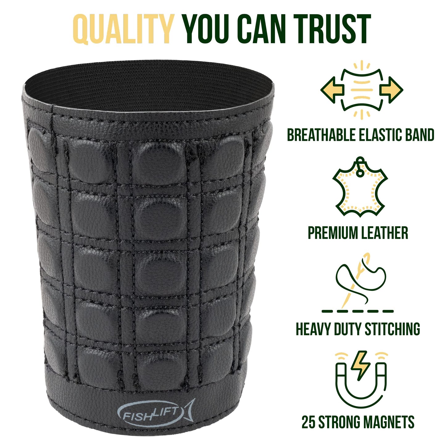 The Fishlift Magnetic Armband- Toolbelt for Your Arm with 25 Powerful Magnets, Stretchable Fabric and Real Leather - Hold Screws, Bits, and Nails.