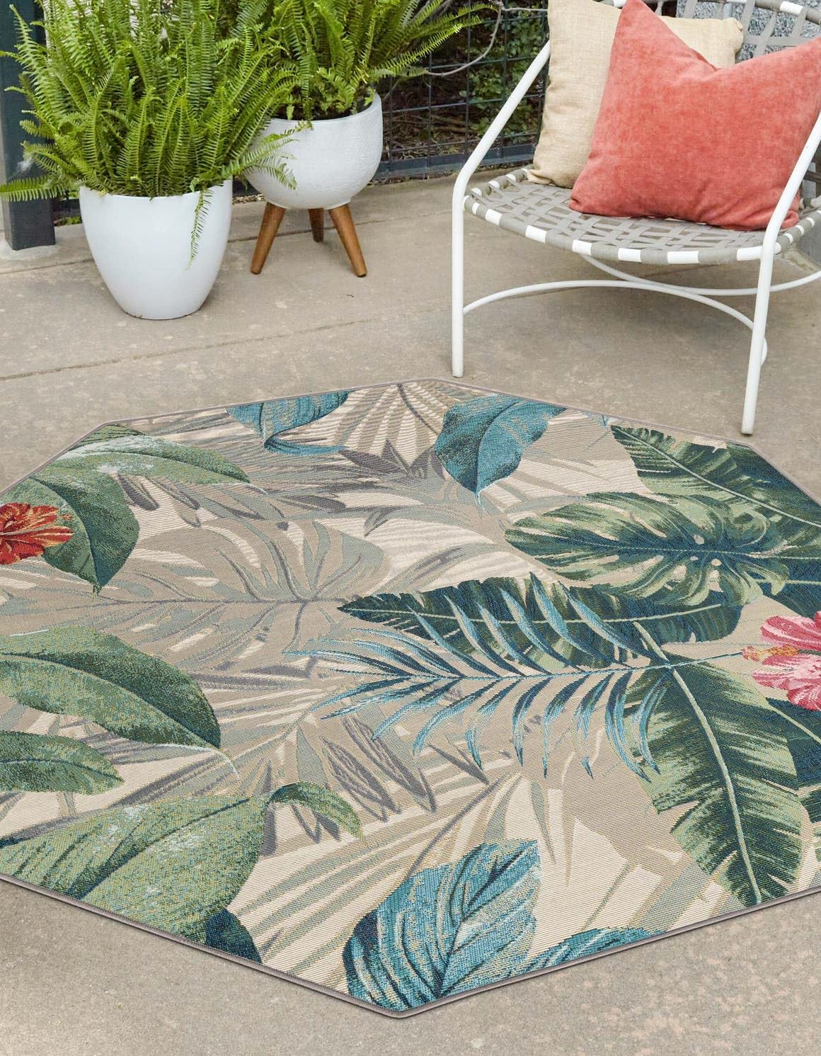 Unique Loom Outdoor Botanical Collection Area Rug - Kula (4' 1" Octagon Multi/Gray)