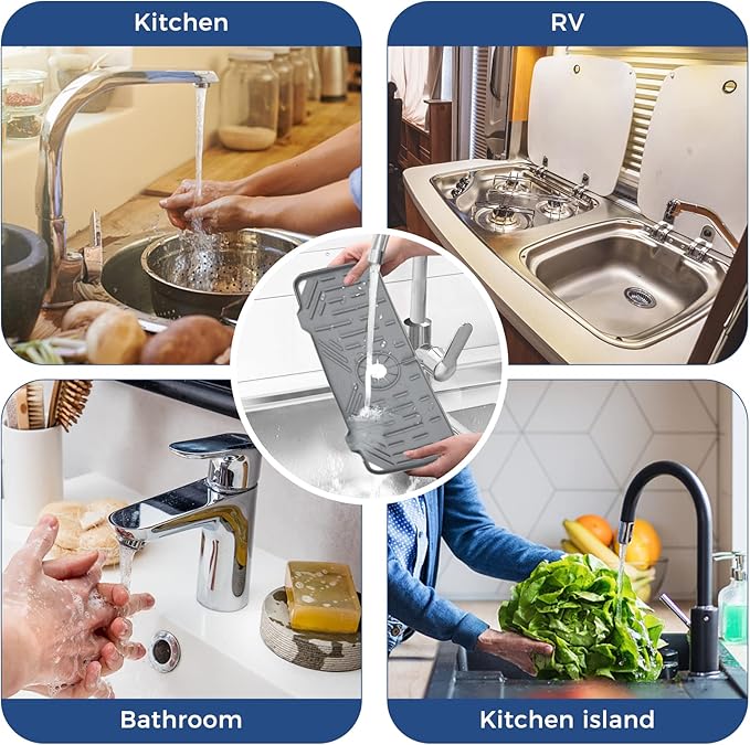 2 Pcs Silicone Faucet Handle Drip Catcher Tray, 2 in 1 Dish Soap Sponge Holder