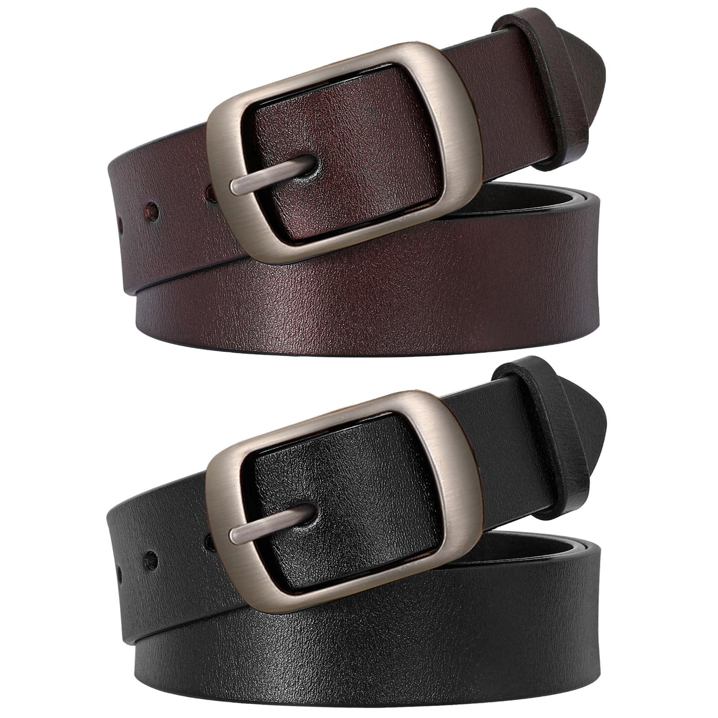 SUOSDEY 2 Pack Womens Genuine Leather Belts, Waist Belt with Pin Buckle for Jeans Pants,black and coffee,width 1.3'',X-Large: fits waist from 43''-46''