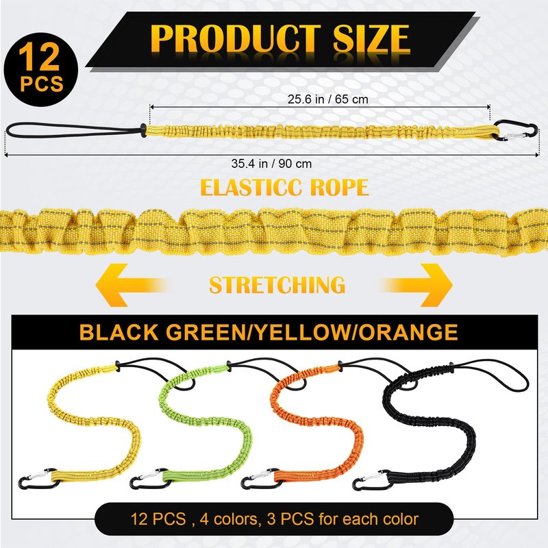 12 Pack Tool Lanyard with Single Metal Buckle and Adjustable Loop End, Standard Length, Maximum Weight Limit 8KG/ 17.6lb, with Aluminum Screw Lock, Retractable Shock Cord Stopper (Colorful)