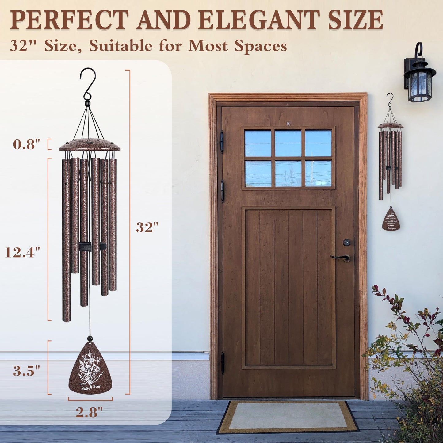 Sister Gifts, 32" Bronze Wind Chimes, Sister's Birthday Gifts from Sisters Brother, Sisters in Law Gift, Best Sister Ever Gift for Women Birthday Christmas Mother's Day, Home Decor