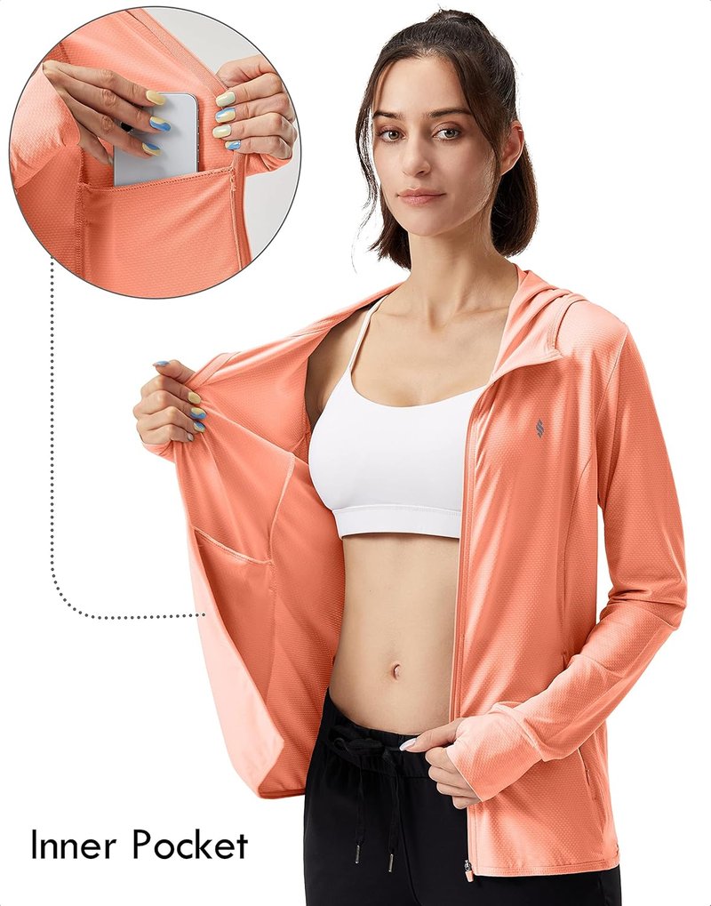 Women's UPF 50+ Sun Protection Hoodie Jacket - Lightweight Long Sleeve Outdoor Shirt with Pocket