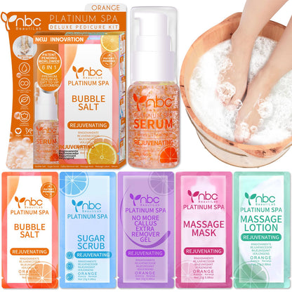 Pedicure Kit Foot Soak Set: Bubble Salt, Sugar Scrub, Massage Mask, Massage Lotion in a Box, 4 Step Foot Spa Kit for Dry Feet,Tired Feet（3 Set Tropical Fruit)